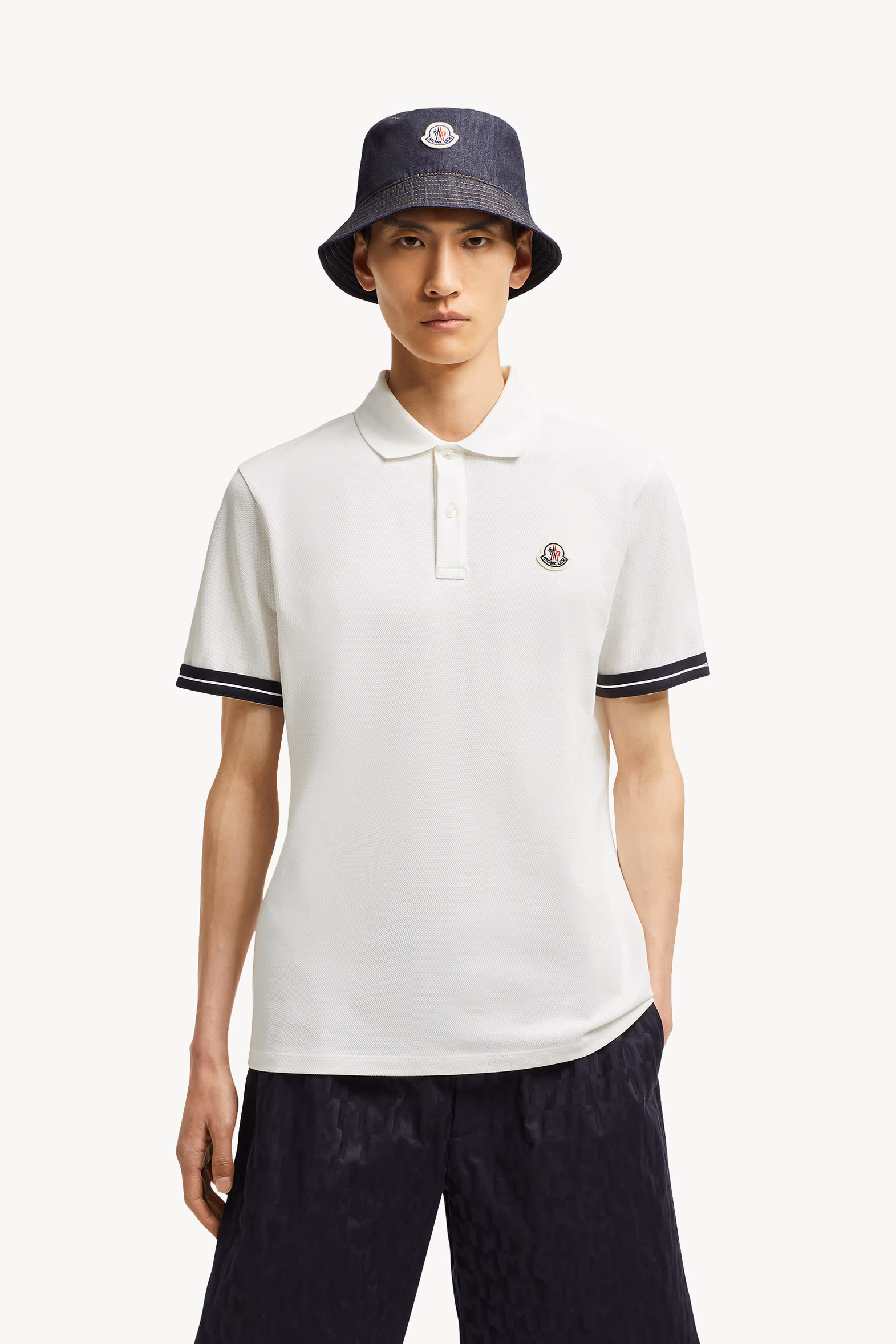 Polo en piqué de coton à logo Hommes Blanc Moncler 0